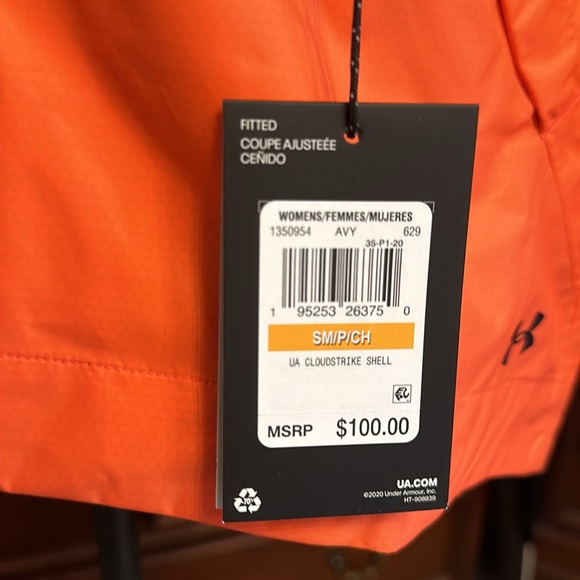 Under Armour NWT Orange Rain Jacket, full zip, with hood. Women’s Small - Picture 8 of 13